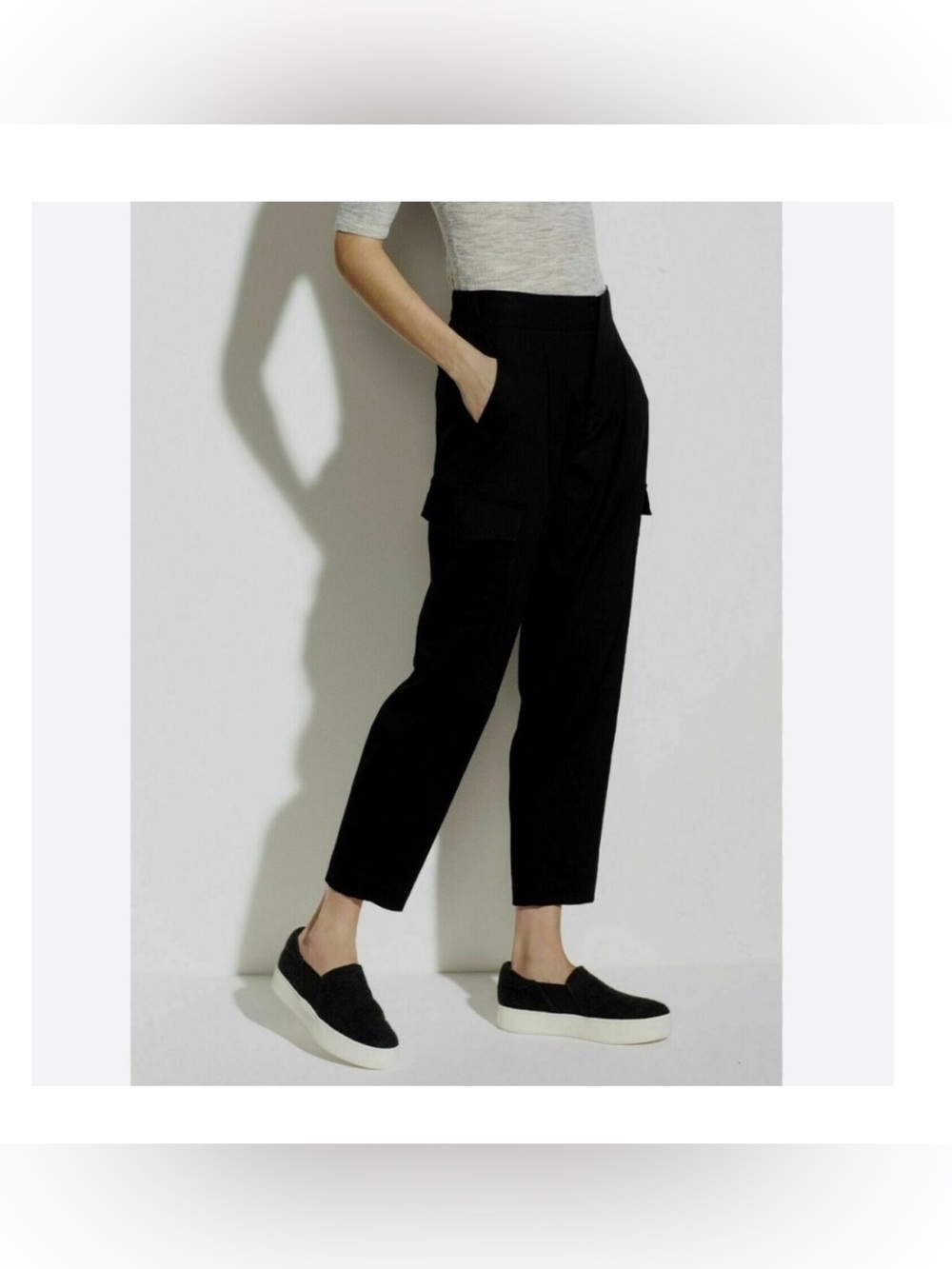 Vince Black linen blend Cropped Cargo Pants